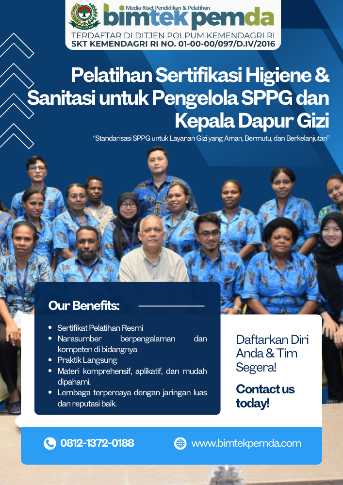 Pelatihan Sertifikasi Higiene & Sanitasi untuk Pengelola SPPG dan Kepala Dapur Gizi