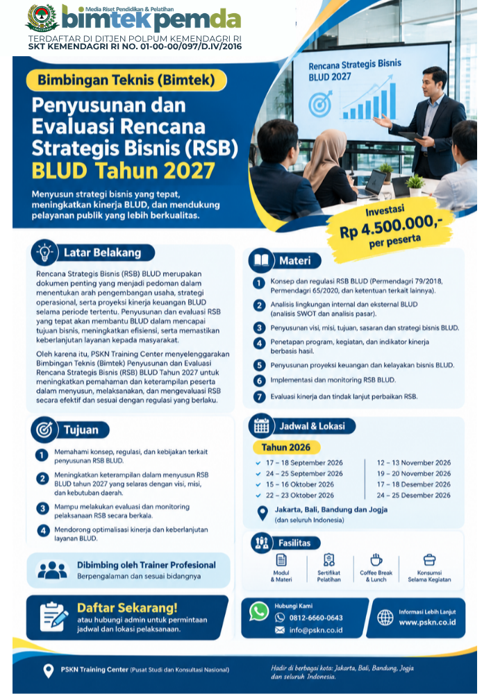 Bimtek Penyusunan dan Evaluasi Rencana Strategis Bisnis (RSB) BLUD Tahun 2027 Bimtek Penyusunan dan Evaluasi Rencana Strategis Bisnis (RSB) BLUD Tahun 2027 - Gambar 1